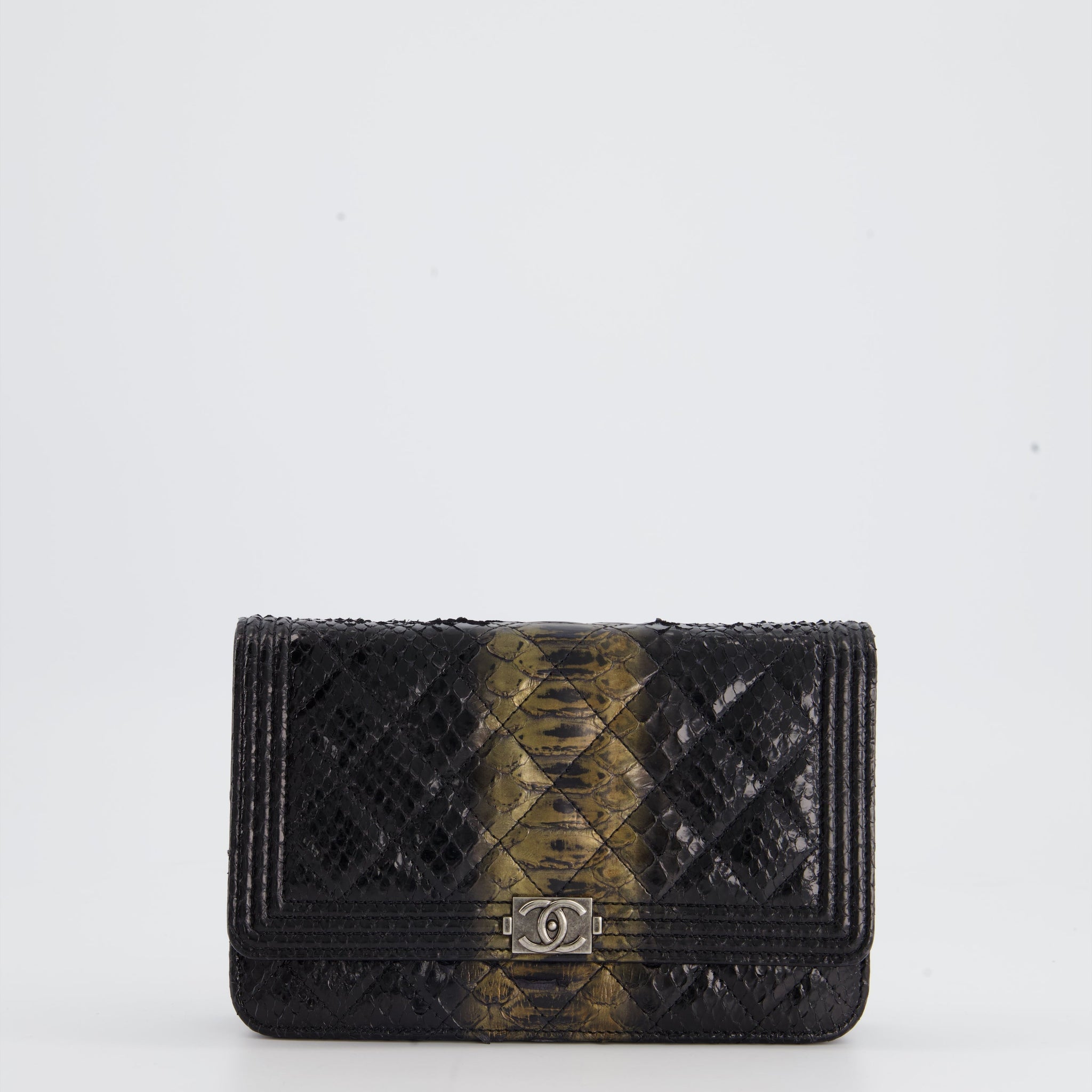Chanel Black and Gold Wallet on Chain Bag in Python with Ruthenium Hardware