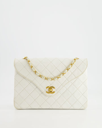 Chanel Vintage White Quilted Lambskin Single Flap Bag with 24k Gold Hardware