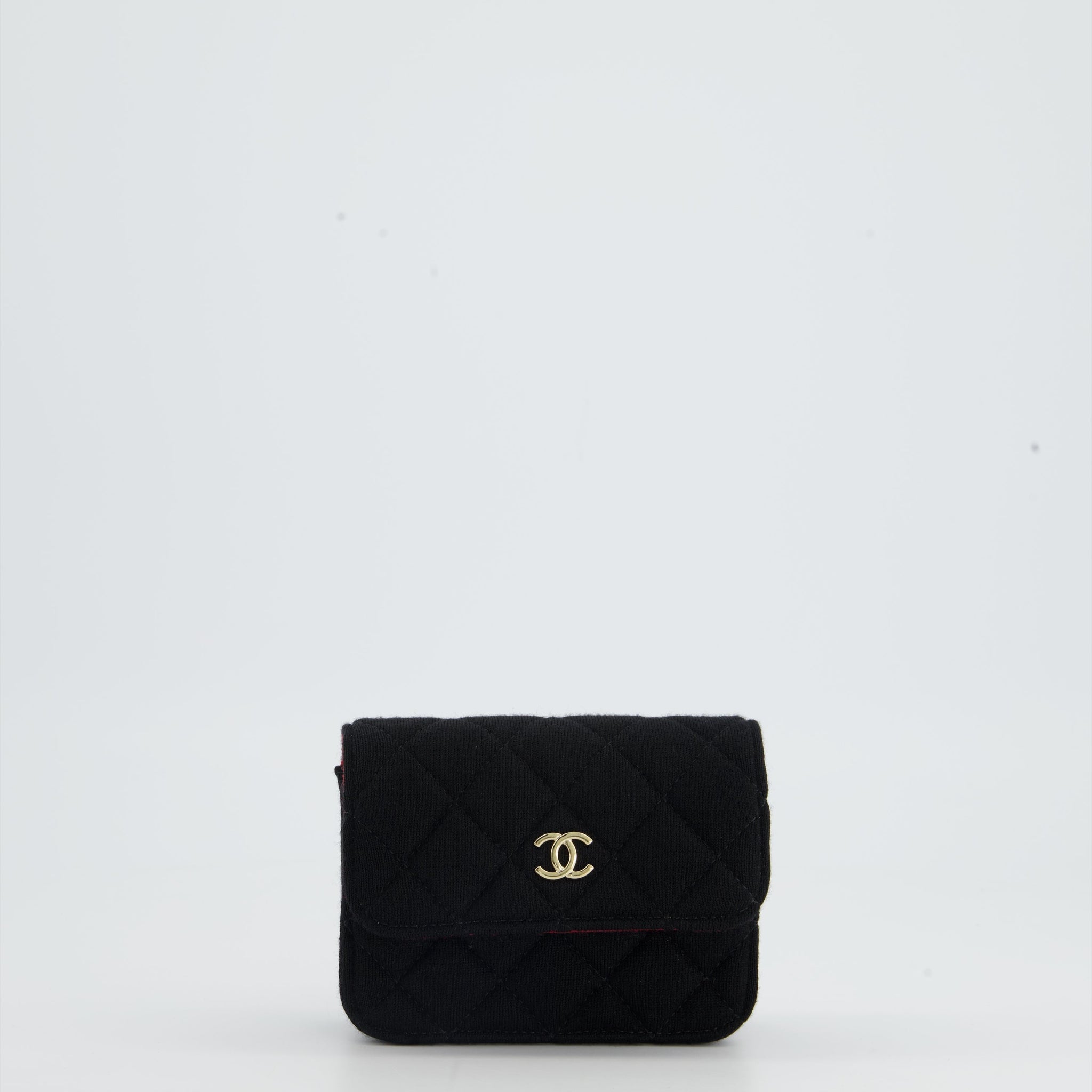 Chanel Ultra Mini Black Jersey Fabric Cross-Body Bag with Champagne Gold Hardware