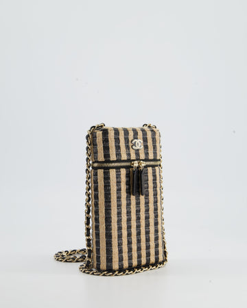 Chanel Raffia Vanity 21P Beige and Black Cross-Body Bag with Champagne Gold Hardware