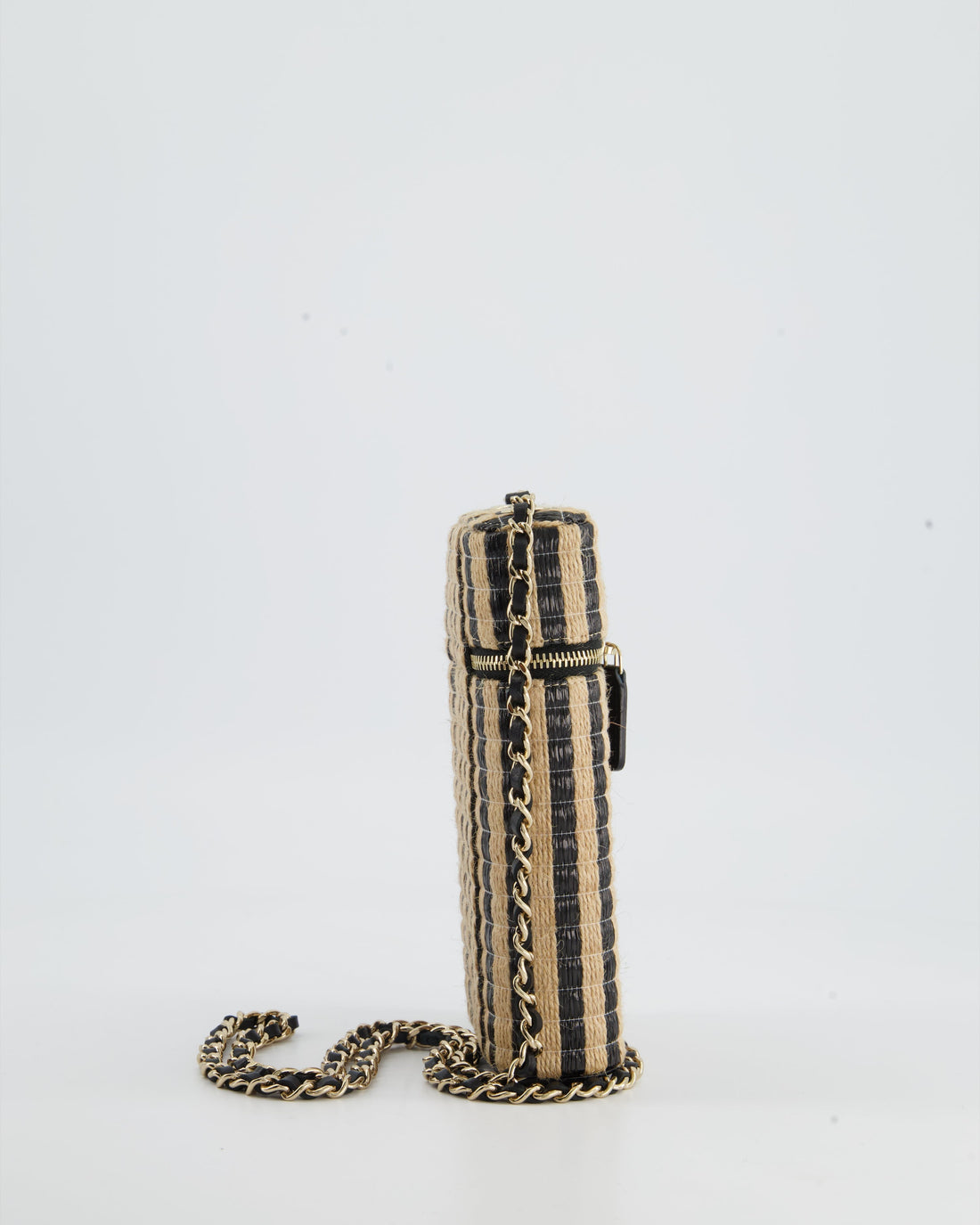 Chanel Raffia Vanity 21P Beige and Black Cross-Body Bag with Champagne Gold Hardware