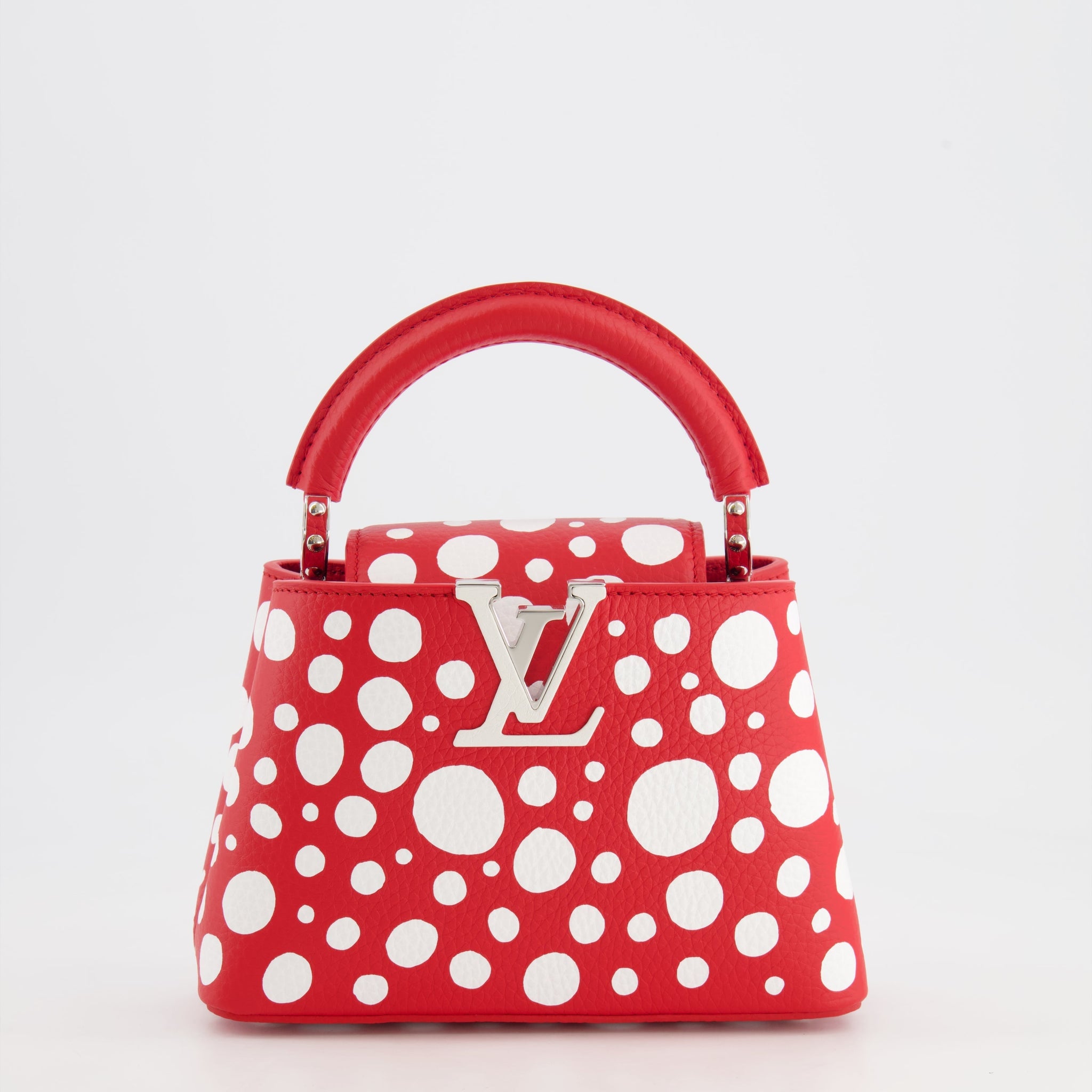 Louis Vuitton X Yayoi Kusama Red and White Mini Capucines Bag with Silver Hardware