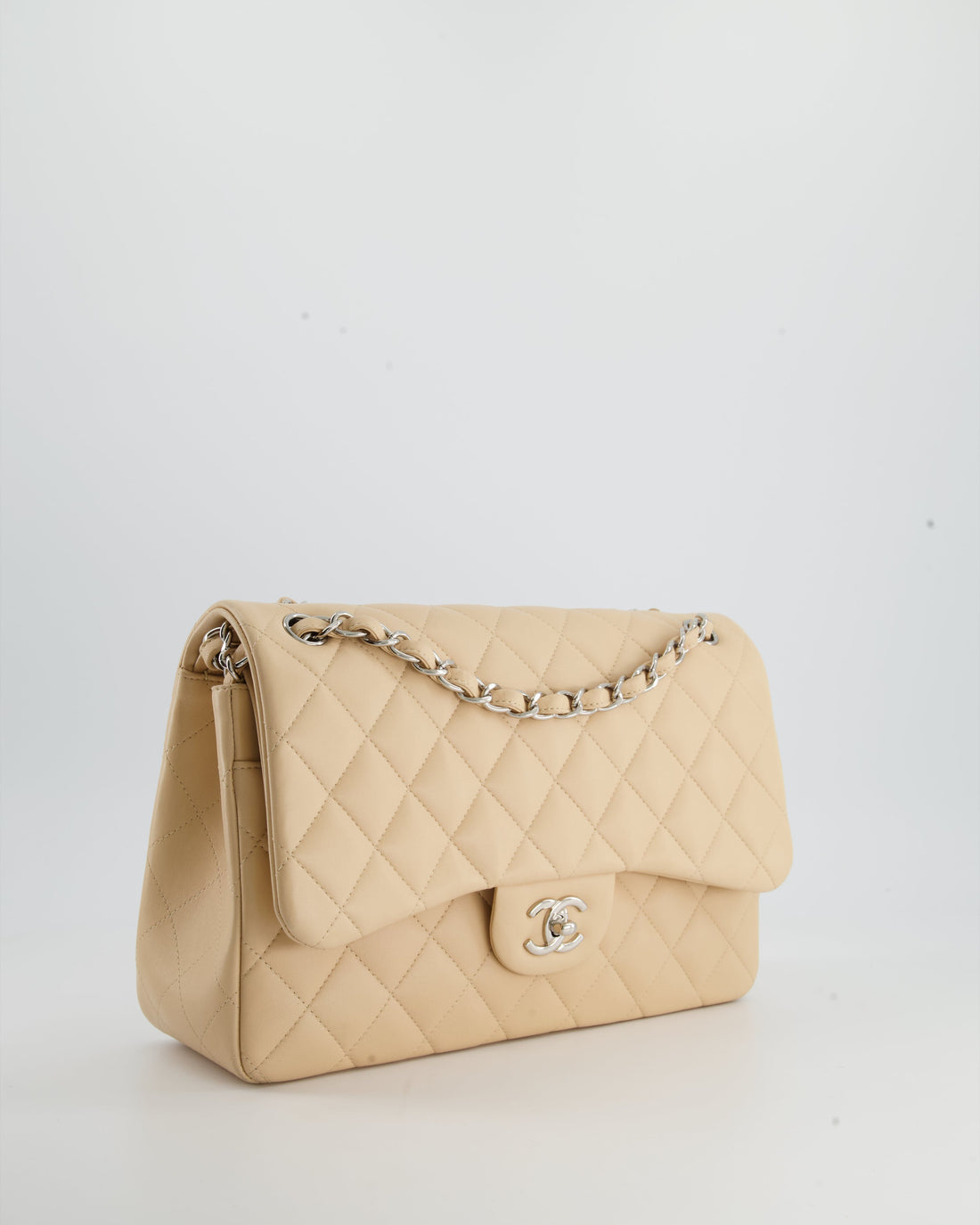 Chanel Beige Jumbo Classic Double Flap Bag in Lambskin with Silver Hardware RRP £9,240