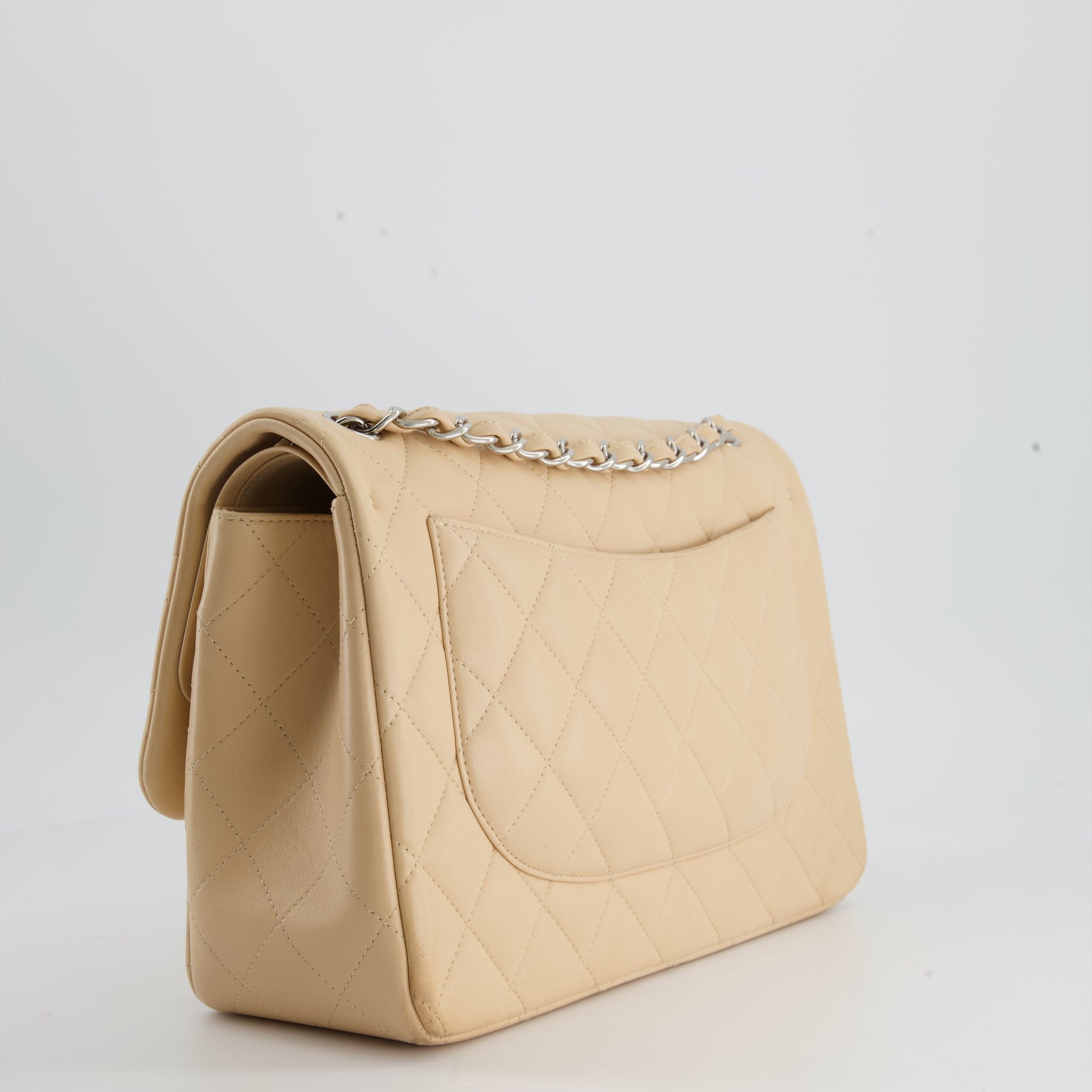 Chanel Beige Jumbo Classic Double Flap Bag in Lambskin with Silver Hardware RRP £9,240
