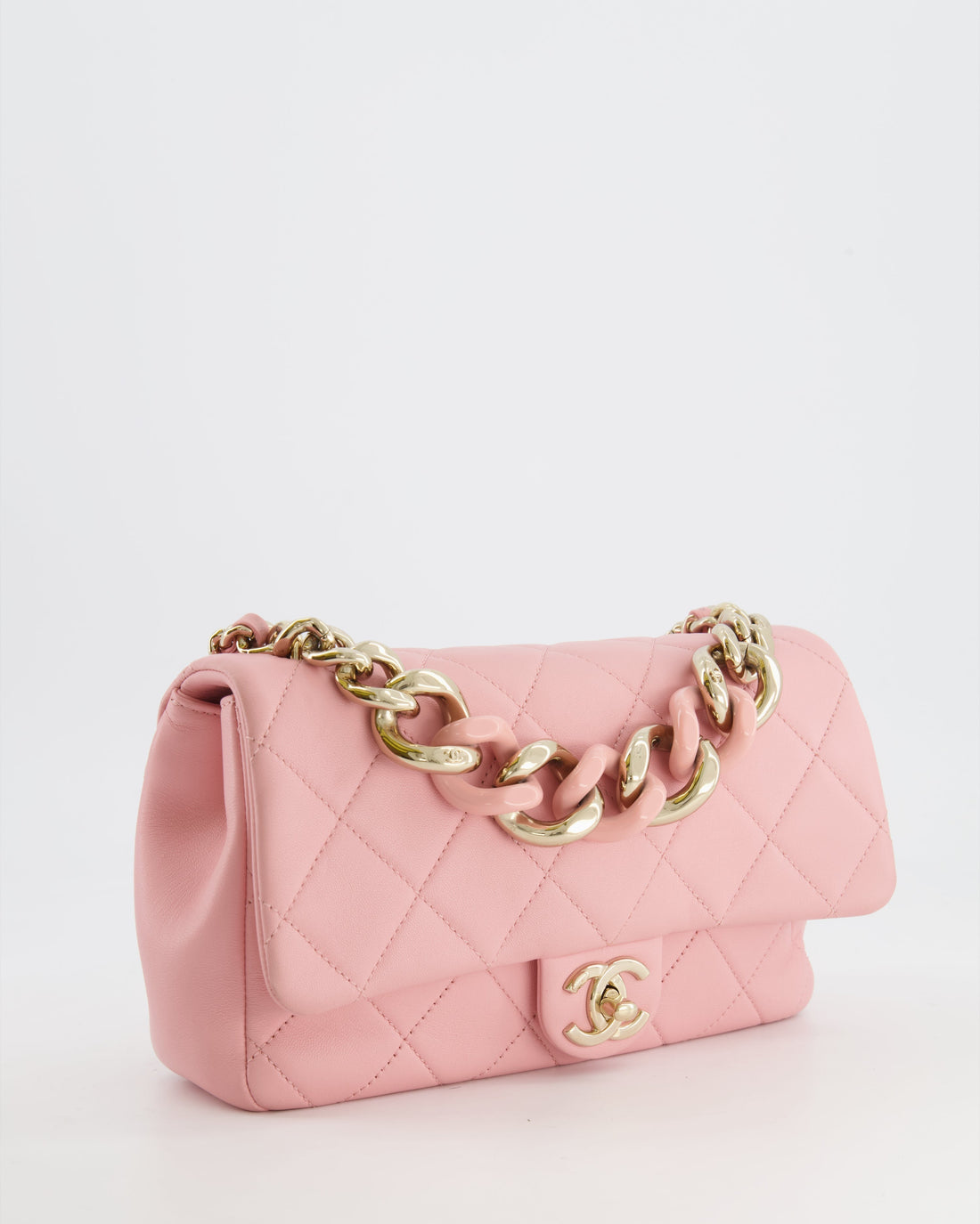 Chanel Baby Pink Medium Single Flap Chained Bag with Champagne Gold Hardware