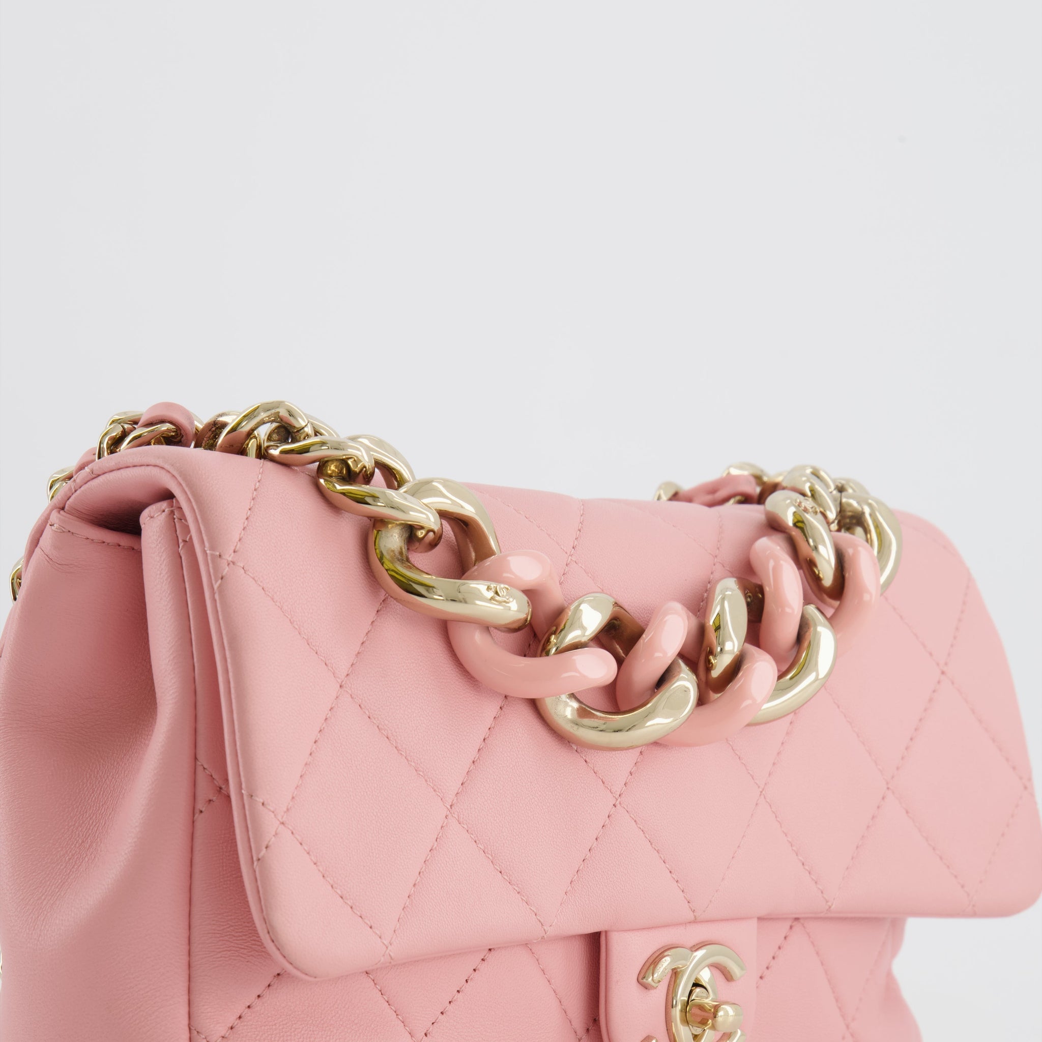 Chanel Baby Pink Medium Single Flap Chained Bag with Champagne Gold Hardware