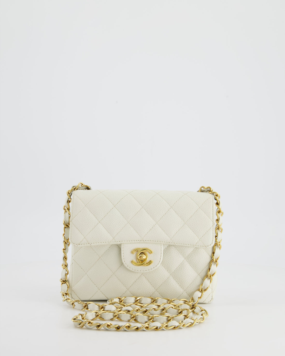 Chanel Vintage White Caviar Mini Square Flap Bag with 24K Gold Hardware