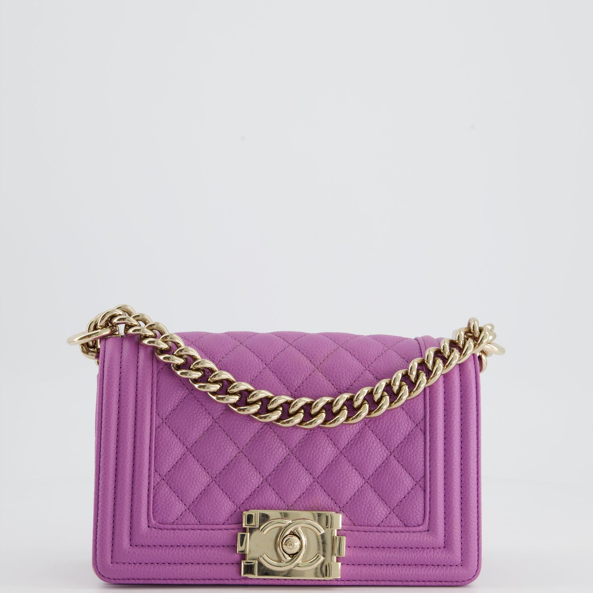 Chanel Purple Small Boy Bag in Lambskin Leather with Champagne Gold Hardware