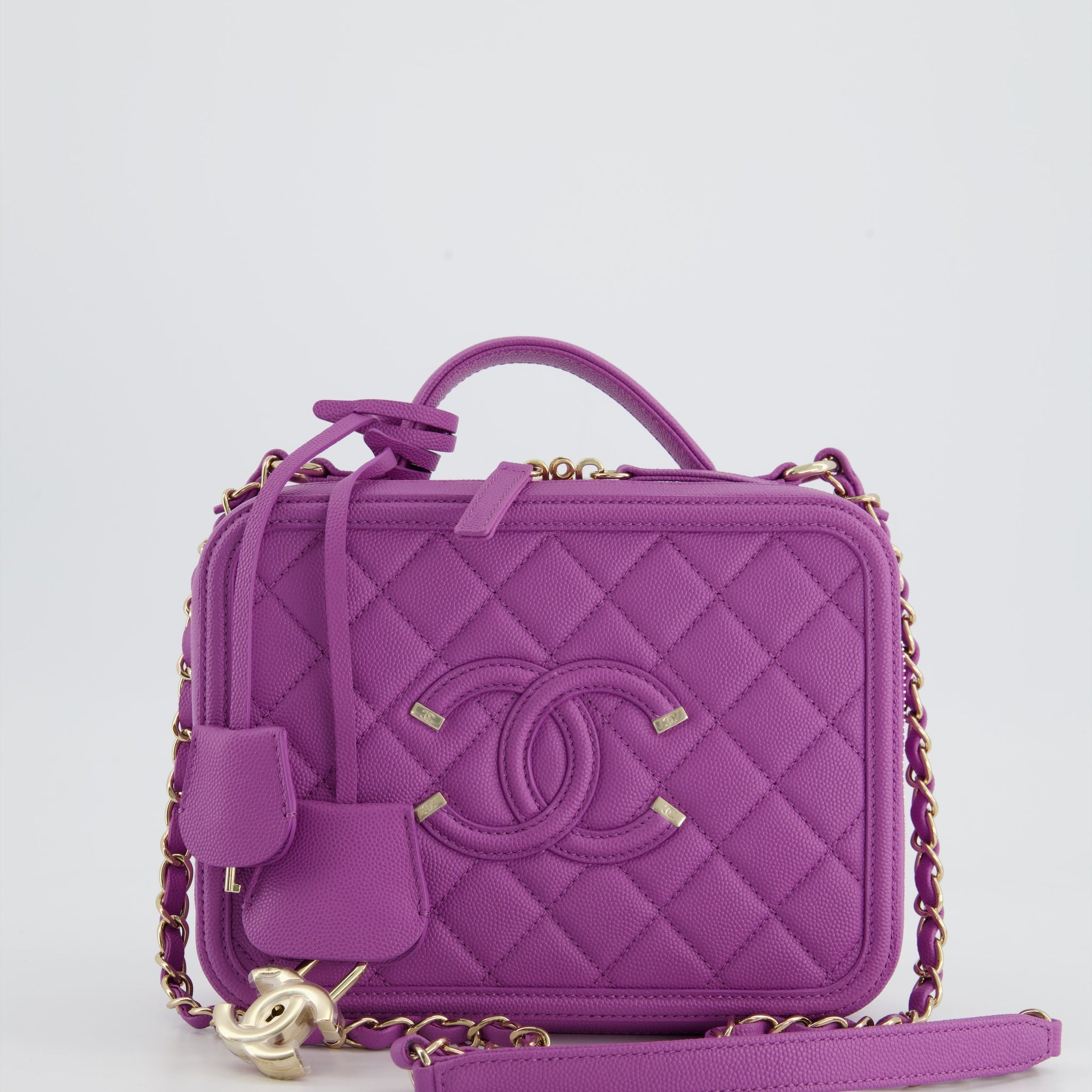 Chanel Purple CC Vanity Case Bag in Caviar Leather with Champagne Gold Hardware