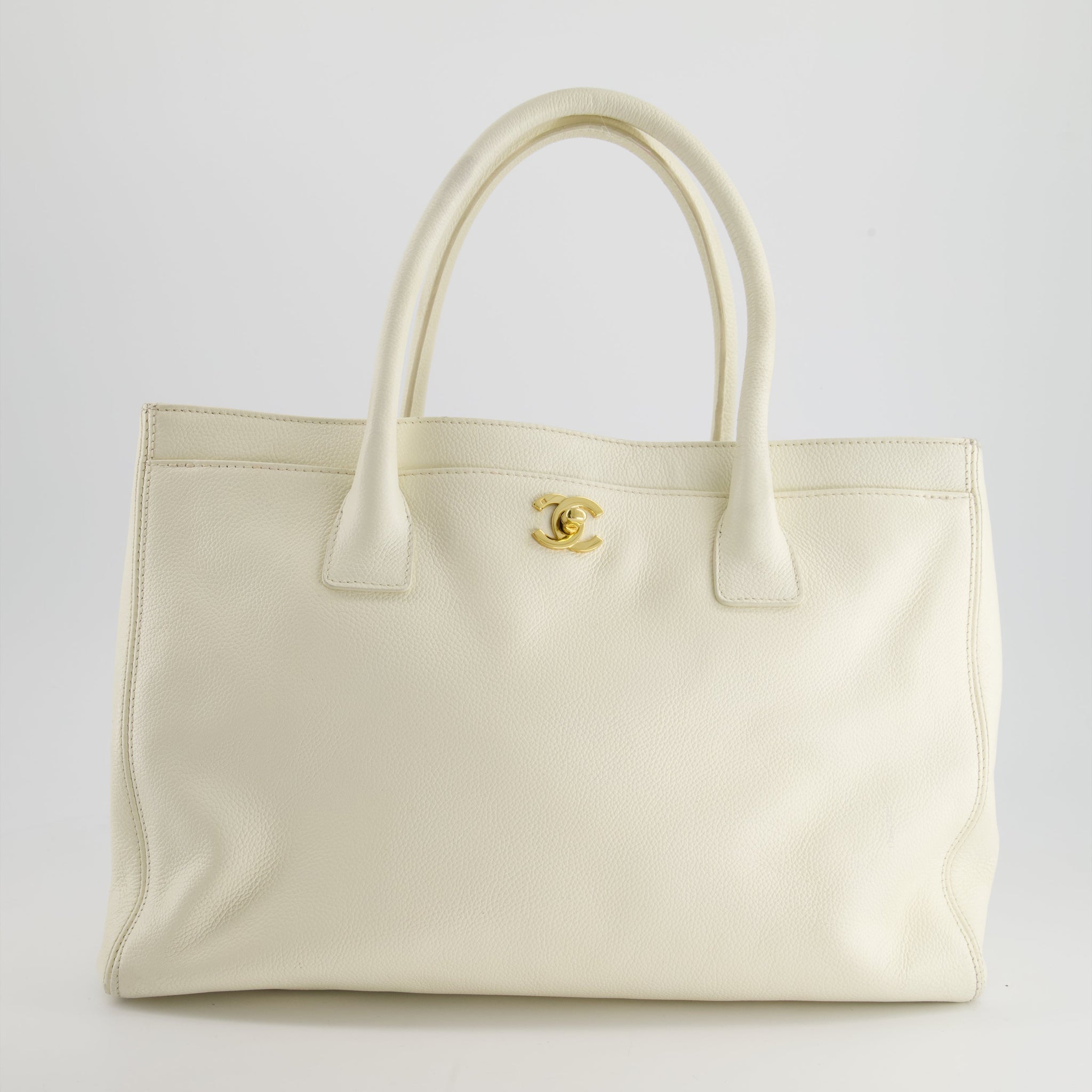 Chanel White Executive Shopper Tote Bag with Gold Hardware