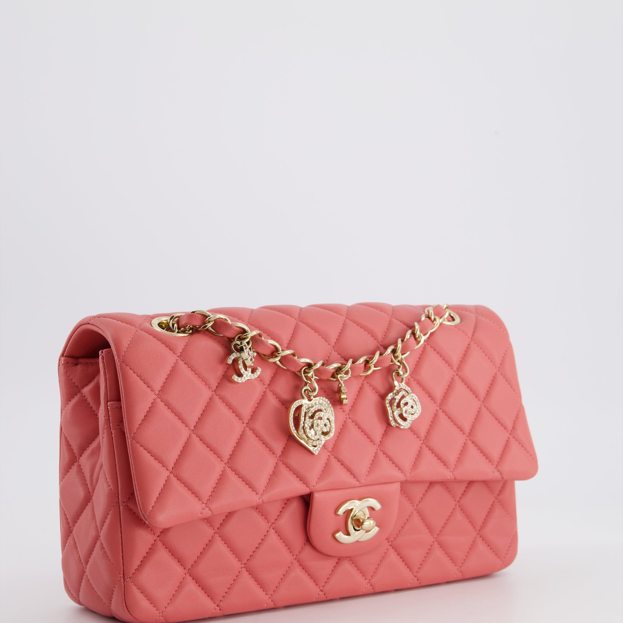 Chanel Pink Medium Single Flap Bag in Lambskin Leather with Champagne Gold Hardware