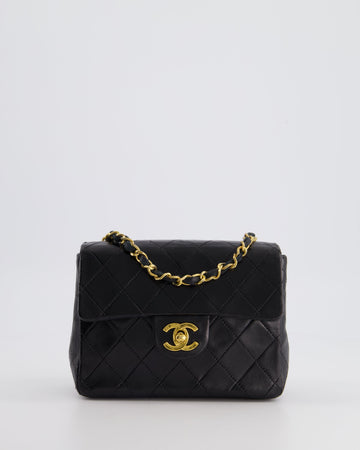Chanel Vintage Black Mini Square Bag in Lambskin Leather with 24k Gold Hardware