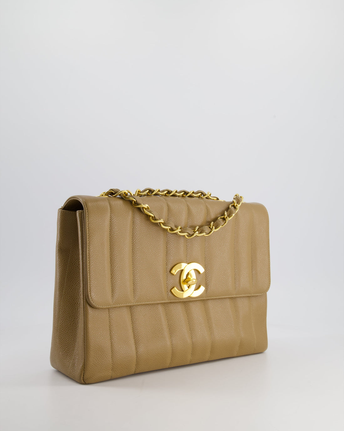 VINTAGE* Chanel Caramel Jumbo Mademoiselle Caviar Flap Bag with Vertical Stitch Detail & 24K Gold Hardware