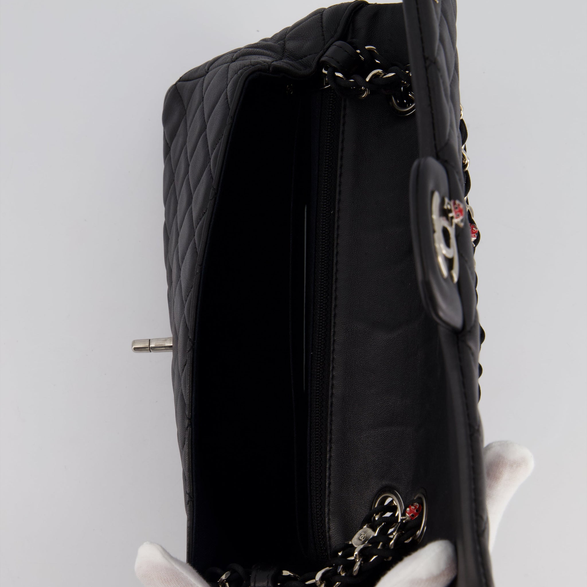 *LIMITED EDITION* Chanel Black Single Flap Bag with Ladybird Embellishment in Lambskin with Silver Hardware