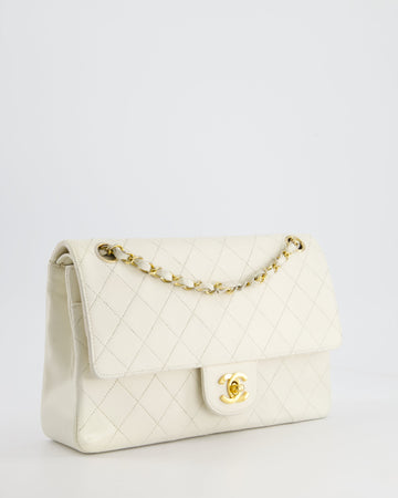 Chanel Vintage White Stitched Edge Classic Double Flap Bag with 24K Gold Hardware