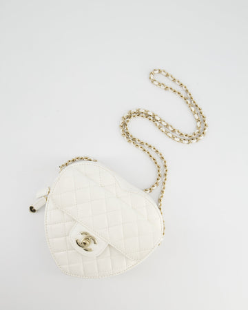 Chanel White Medium Heart Bag in Lambskin Leather with Champagne Gold Hardware