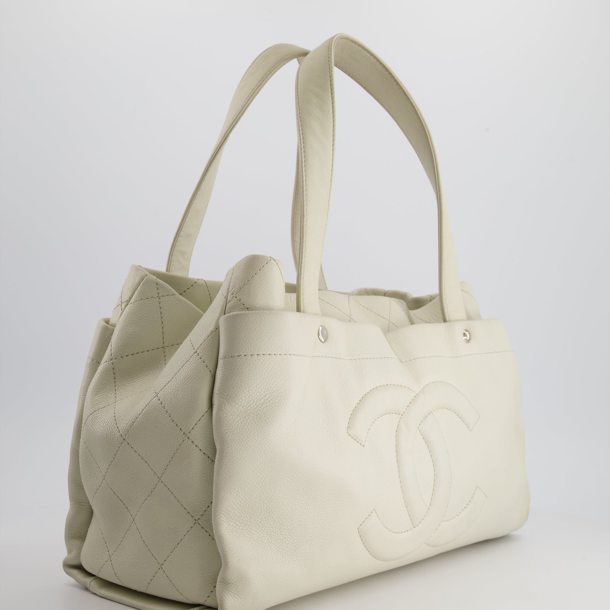 Chanel Ivory Ultimate Executive Shopper Tote Bag in Caviar Leather with Silver Hardware