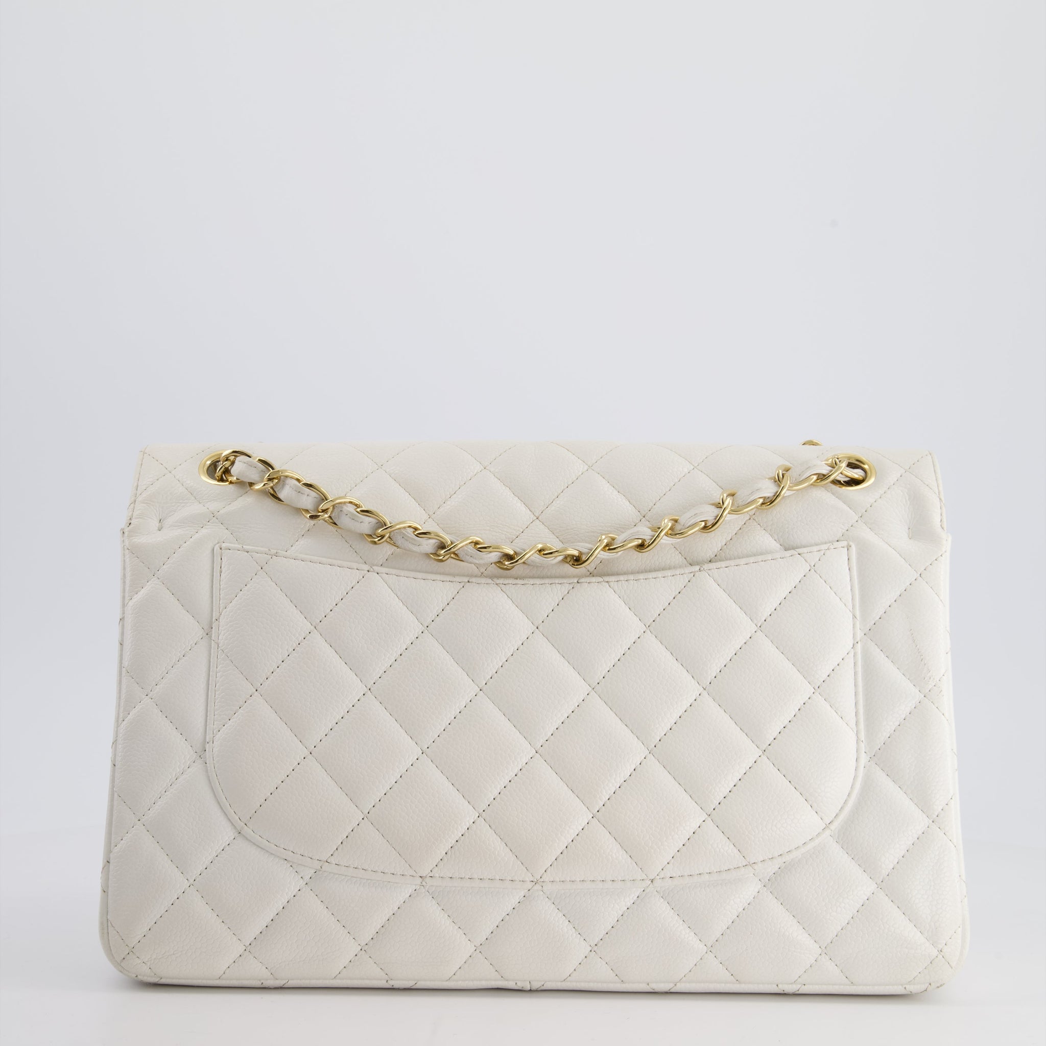 Chanel White Caviar Jumbo Classic Double Flap Bag with Gold Hardware