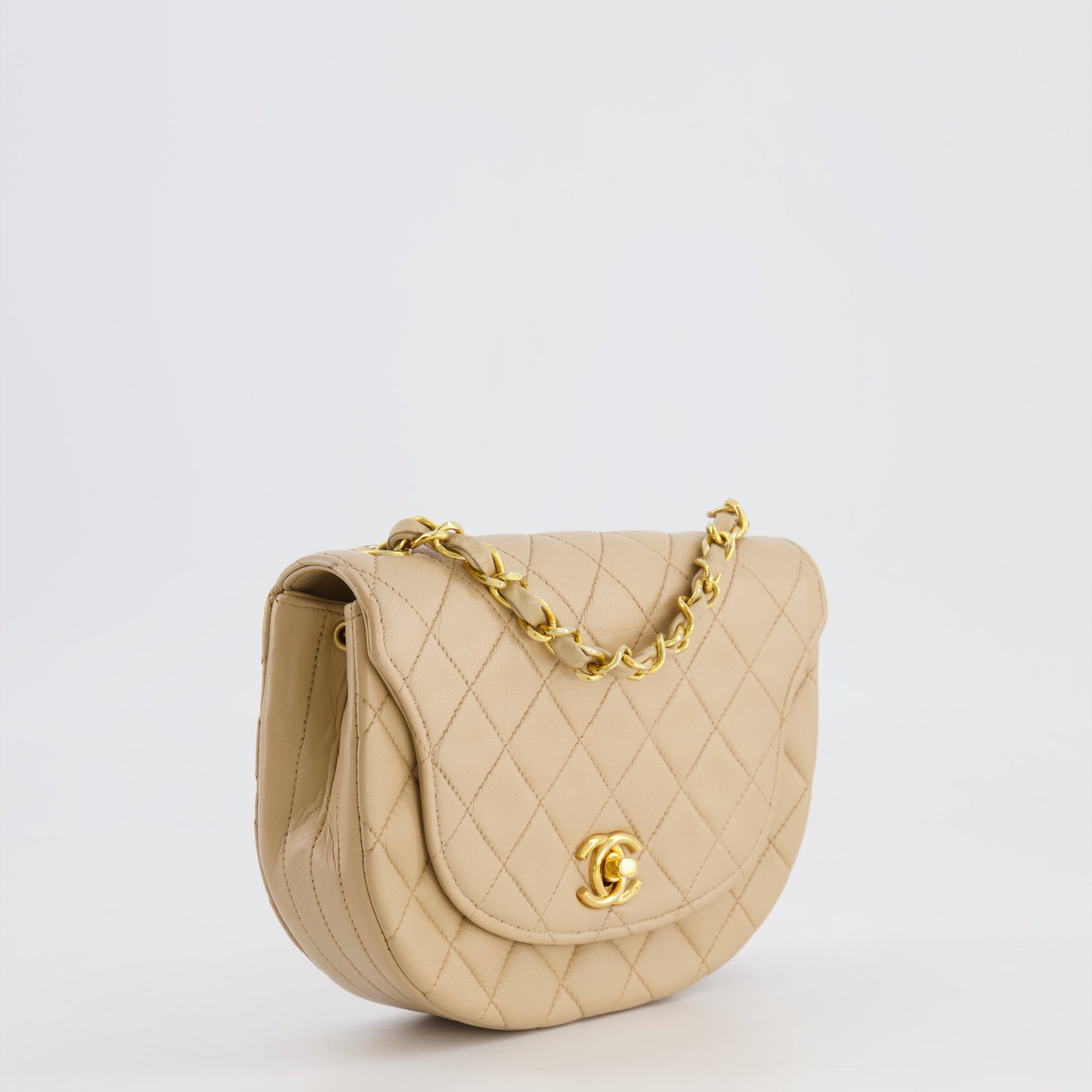 Chanel Vintage Beige Mini Half Moon Bag with 24k Gold Hardware