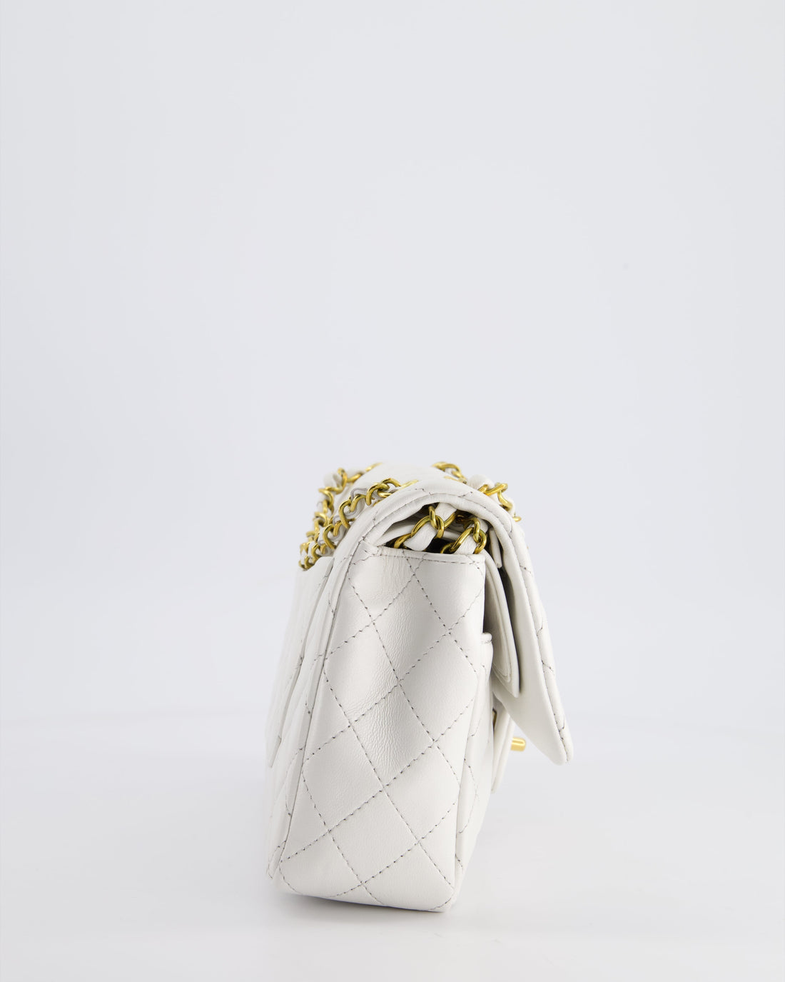 Chanel White Vintage Classic Double Flap Bag in Lambskin Leather with 24K Gold Hardware