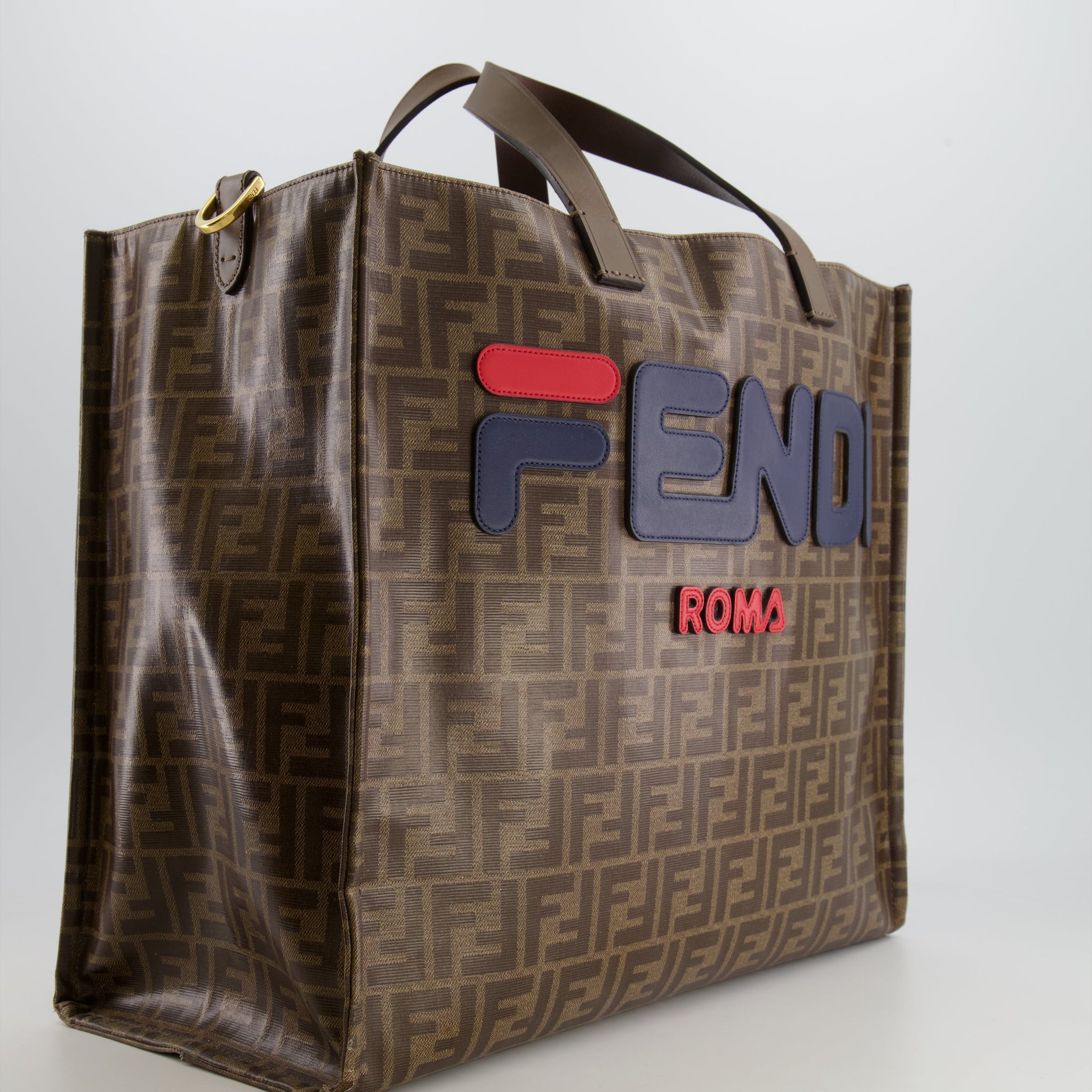 Fendi x Fila Brown FF Monogram Printed Large Tote Bag