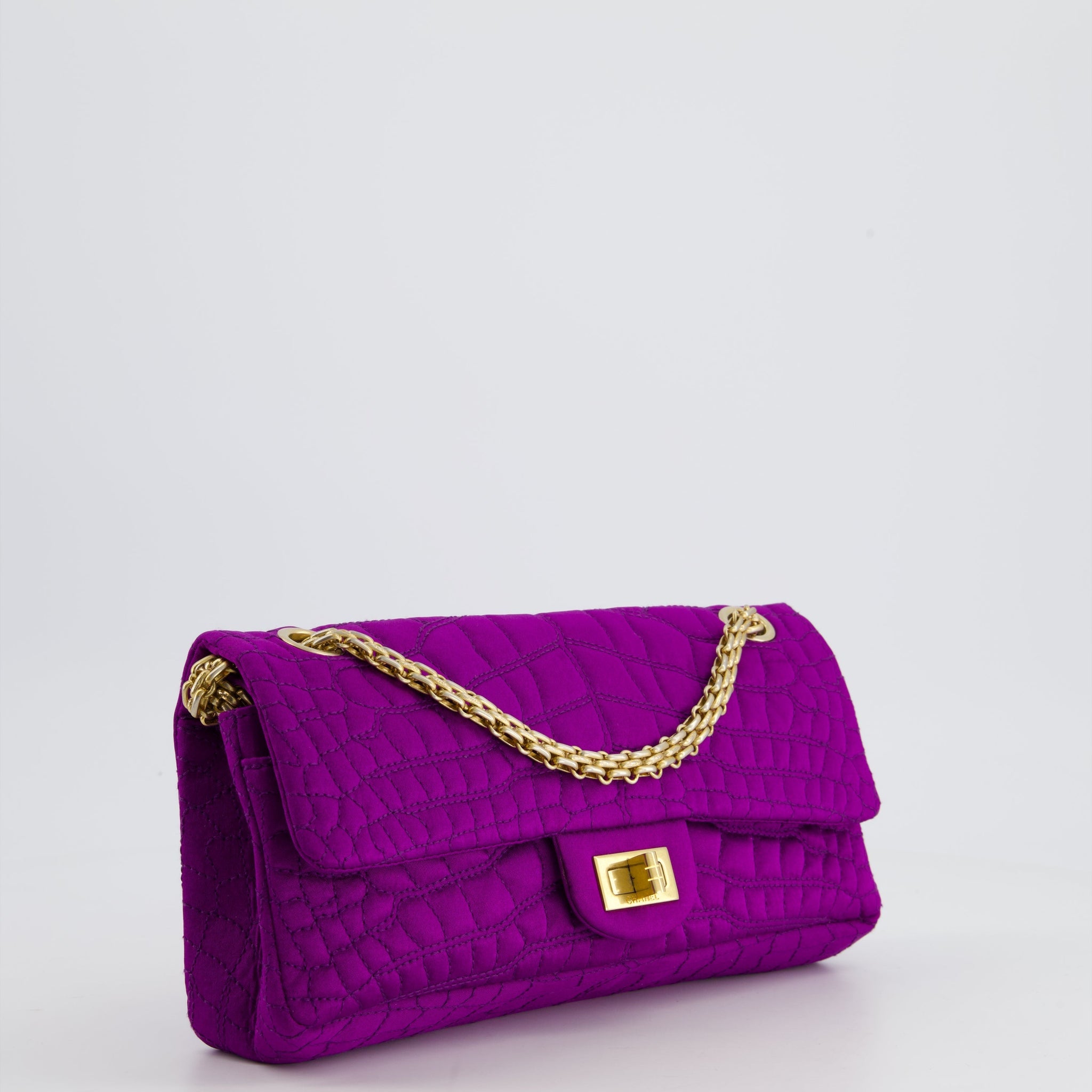 Chanel Purple Small Satin Croc Embossed 2.55 Reissue with Brushed Gold Hardware
