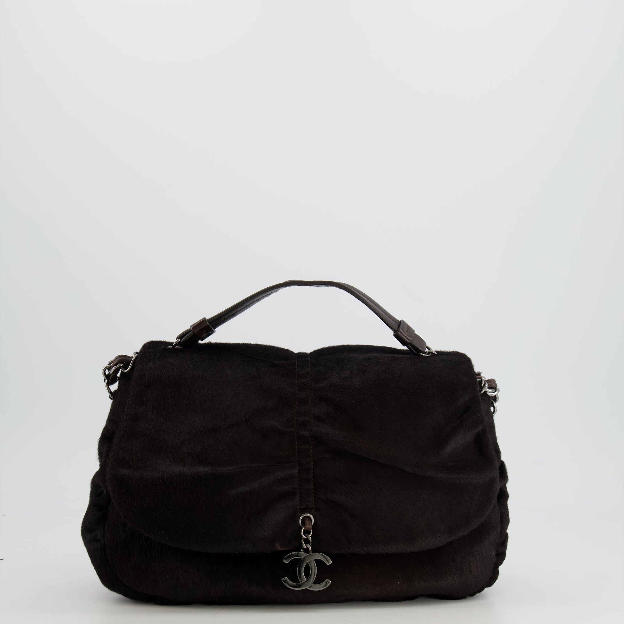 Chanel Chocolate Brown Ponyhair Single Flap Shoulder Bag with Silver Hardware