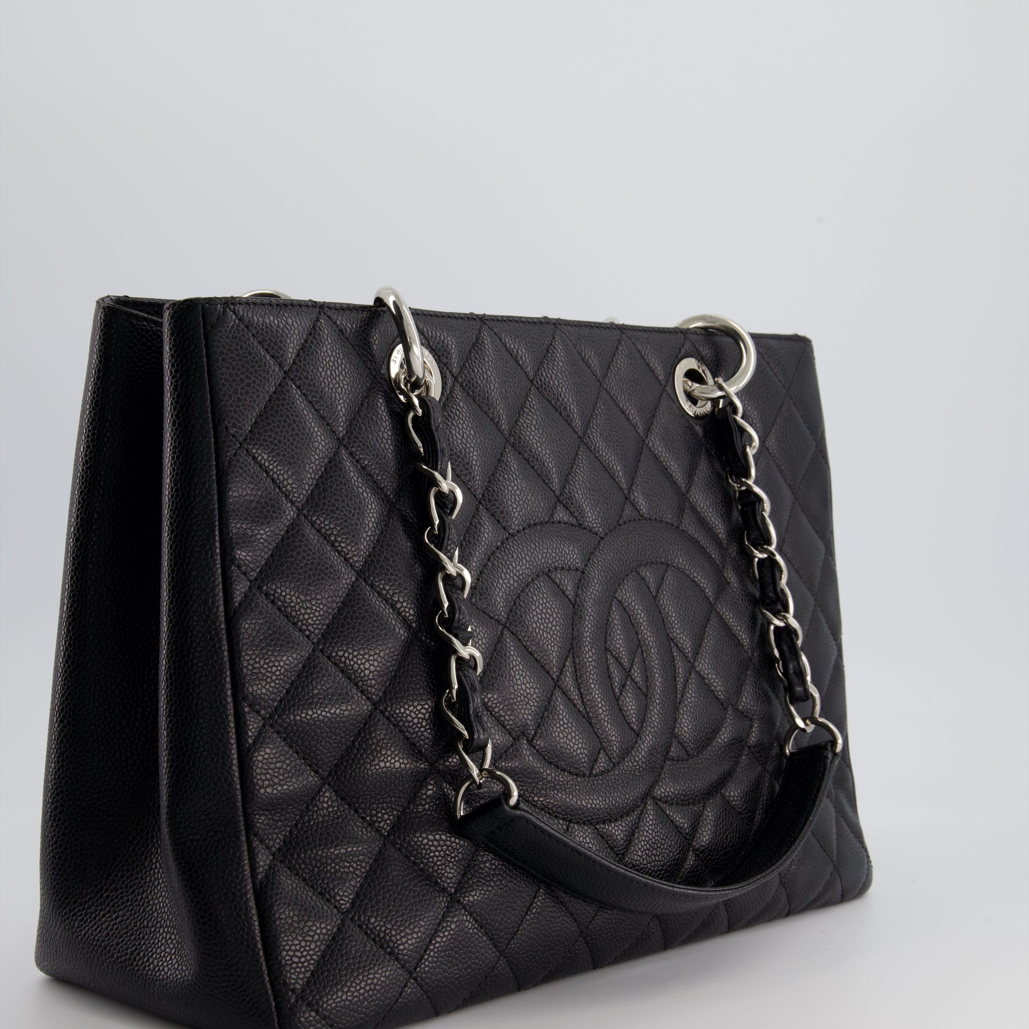 *AMAZING SHAPE* Chanel Black GST Grand Shopper Tote Bag in Caviar Leather with Silver Hardware