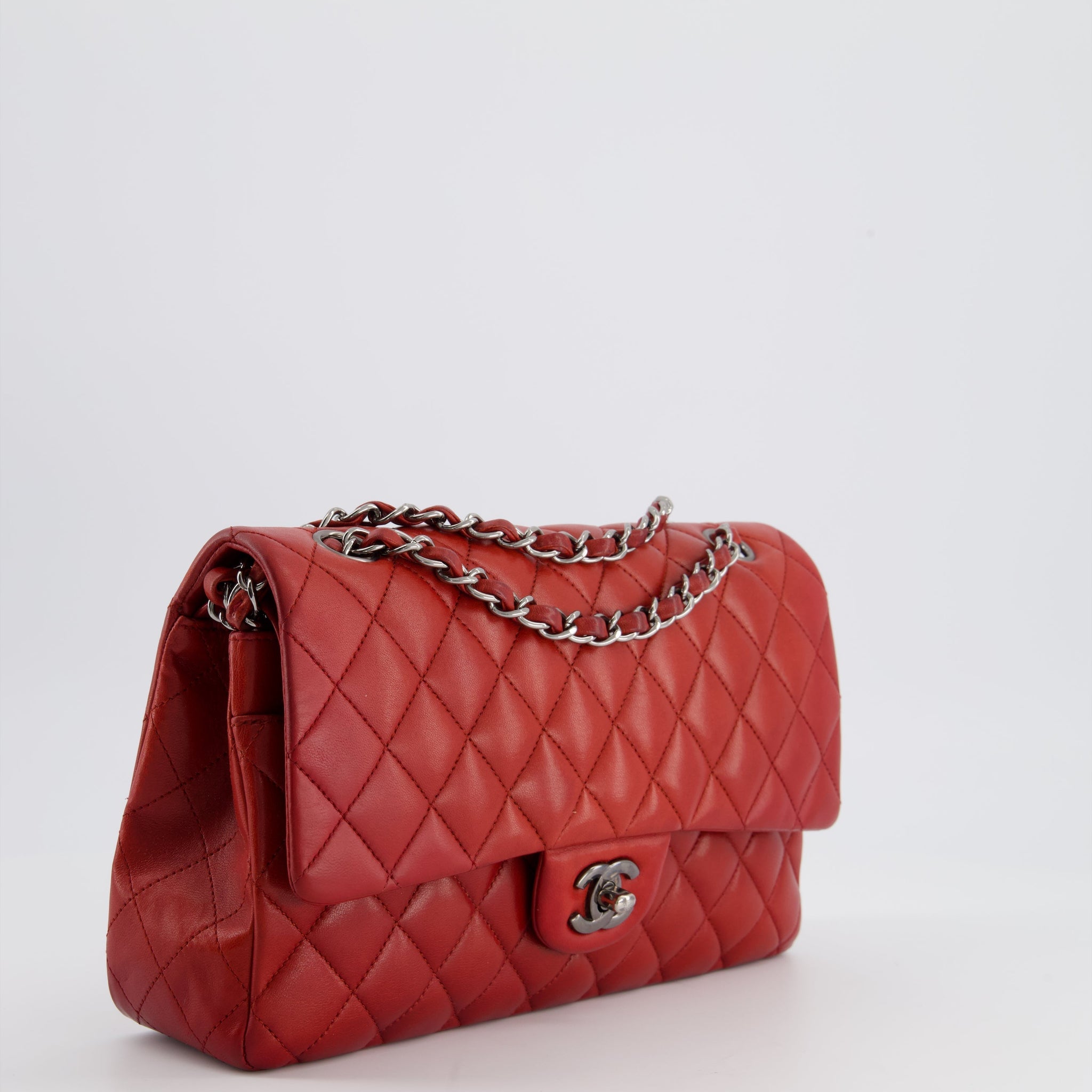 Chanel Red Medium Classic Double Flap Bag in Lambskin Leather with Gun Metal Silver Hardware RRP £8530