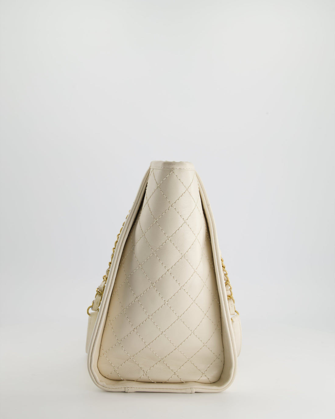Chanel White Leather Deauville Tote Bag with Gold Hardware