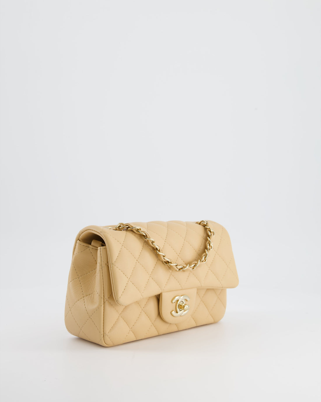 Chanel Beige Mini Rectangular Flap Bag in Lambskin Leather with Gold Hardware