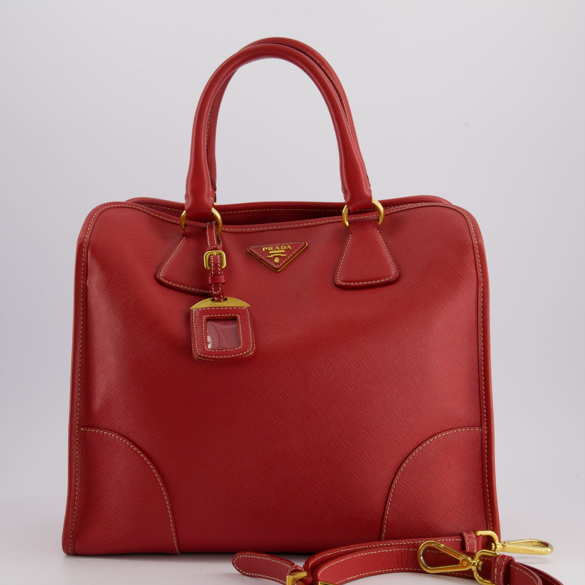 *RARE* Prada Fuoco Red Lux Parabole Tote Bag in Saffiano Leather with Gold Hardware