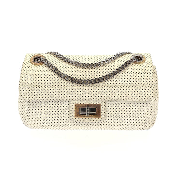 CHANEL 2.55 Shoulder Bag in White Leather