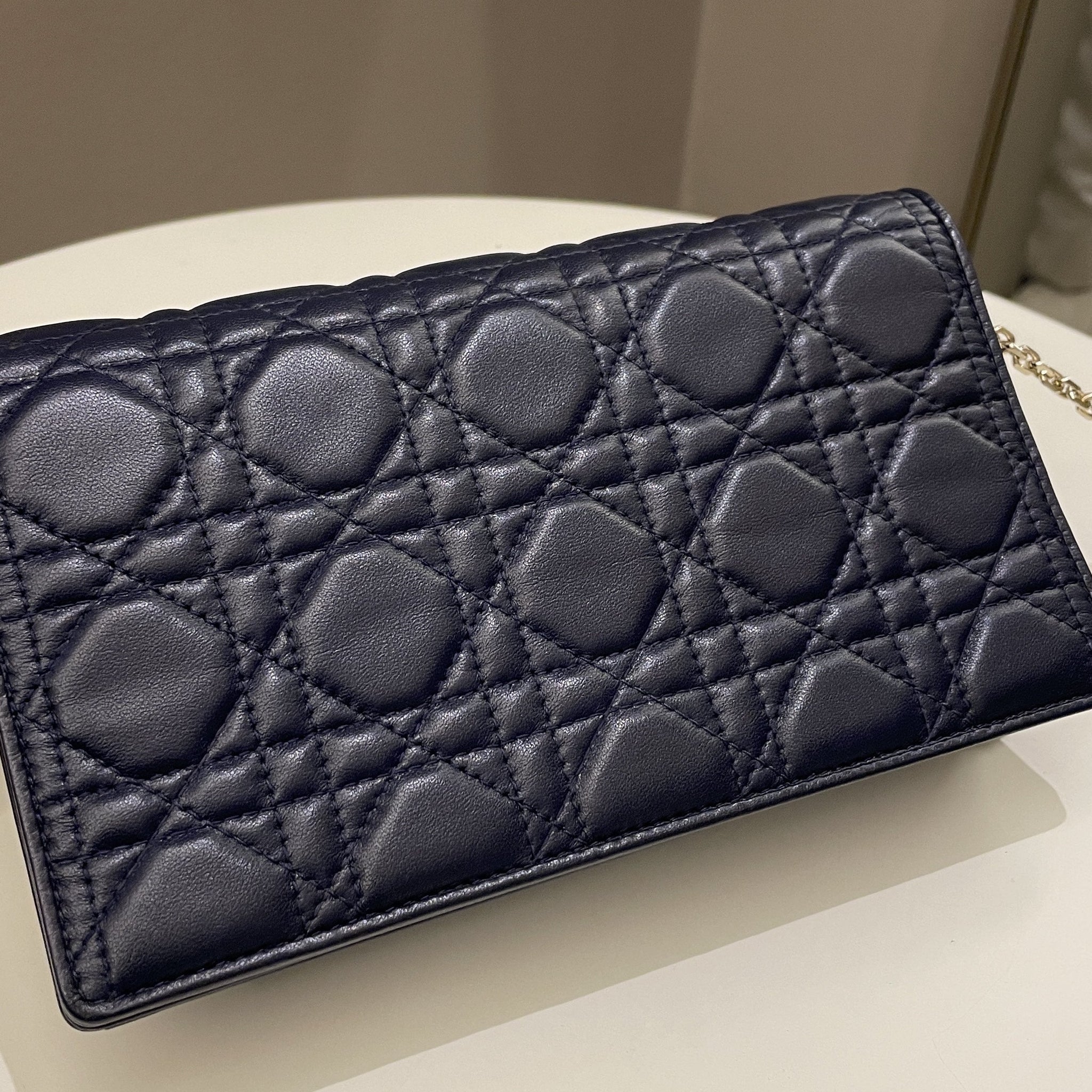 Dior Cannage Chain Shoulder Bag Navy Lambskin