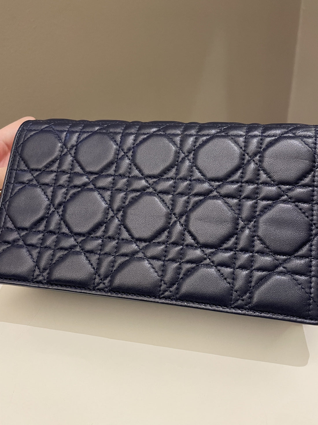 Dior Cannage Chain Shoulder Bag Navy Lambskin