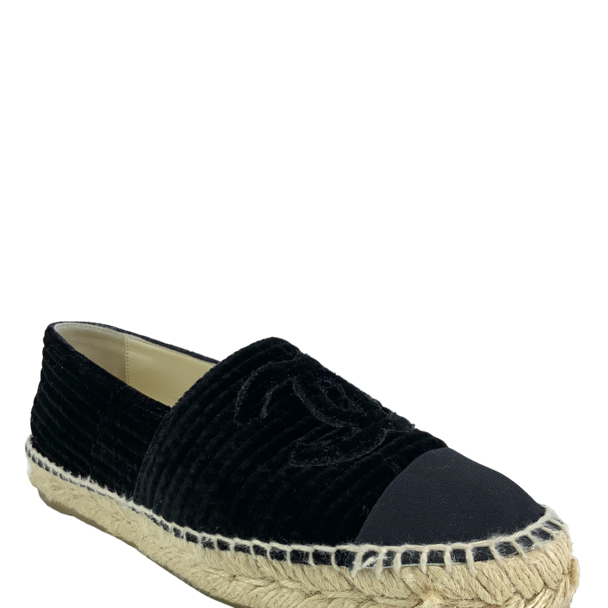 CHANEL Quilted Velvet CC Espadrilles Size 6
