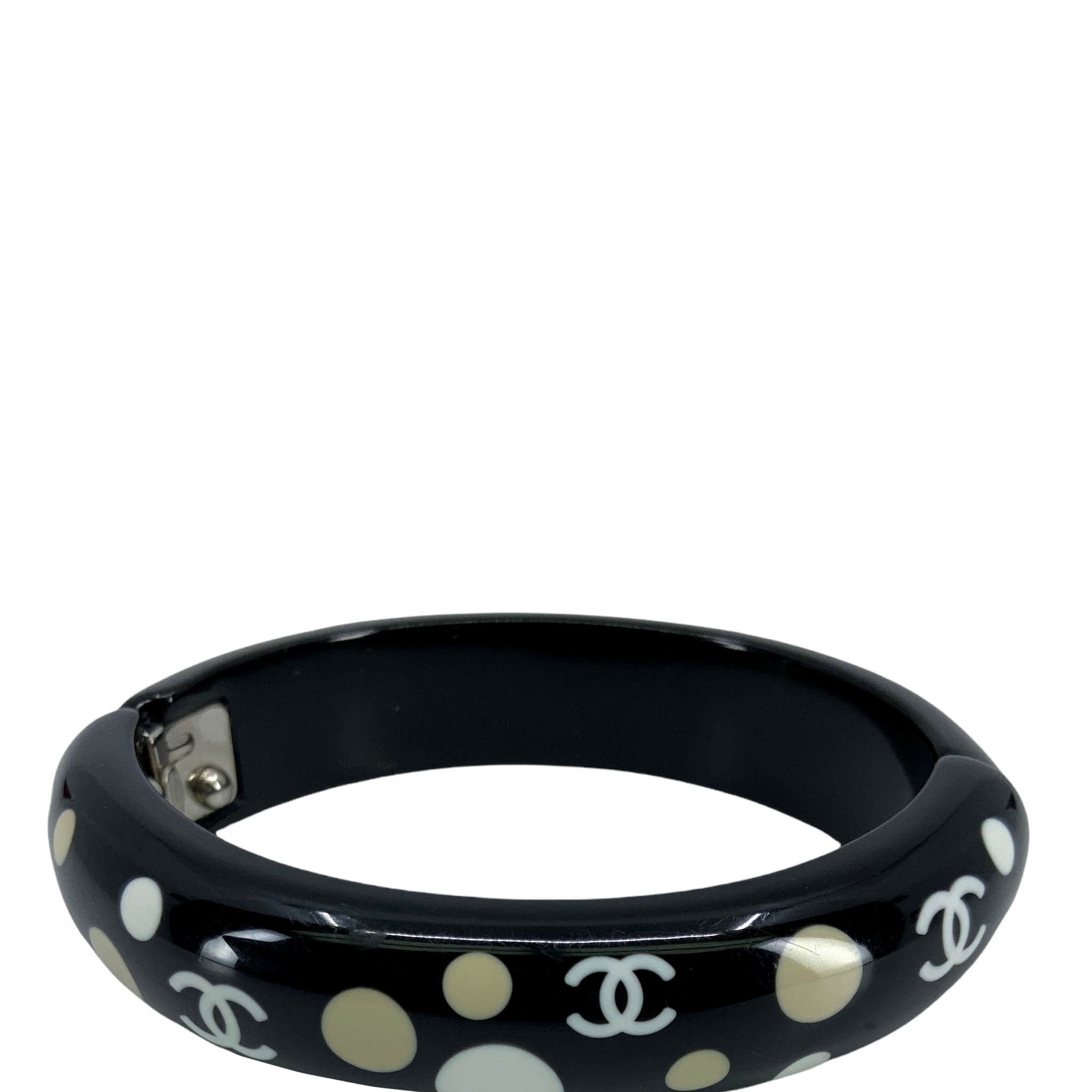 Chanel Resin CC Logo Polka Dot Bangle Bracelet