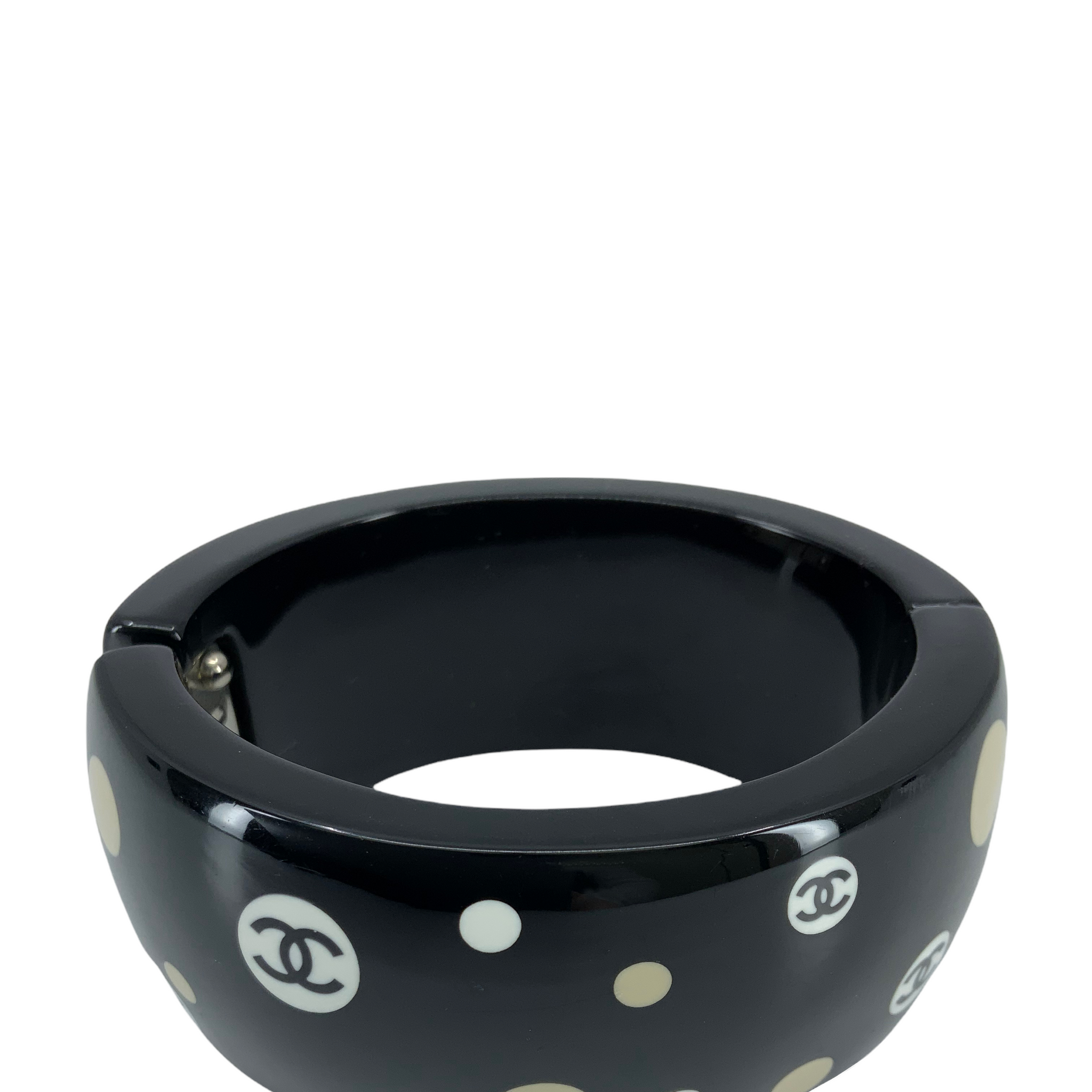 Chanel Resin CC Logo Polka Dot Wide Bangle Bracelet