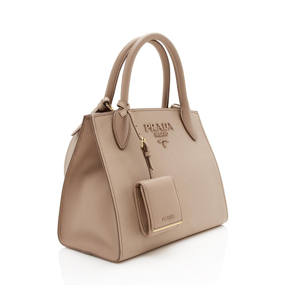 Prada Saffiano Cuir Leather Monochrome Small Tote (SHF-11665)
