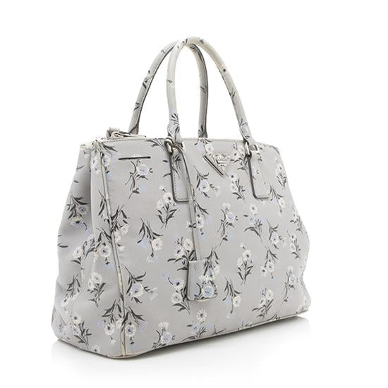 Prada Saffiano Leather Floral Medium Double Zip Tote - FINAL SALE