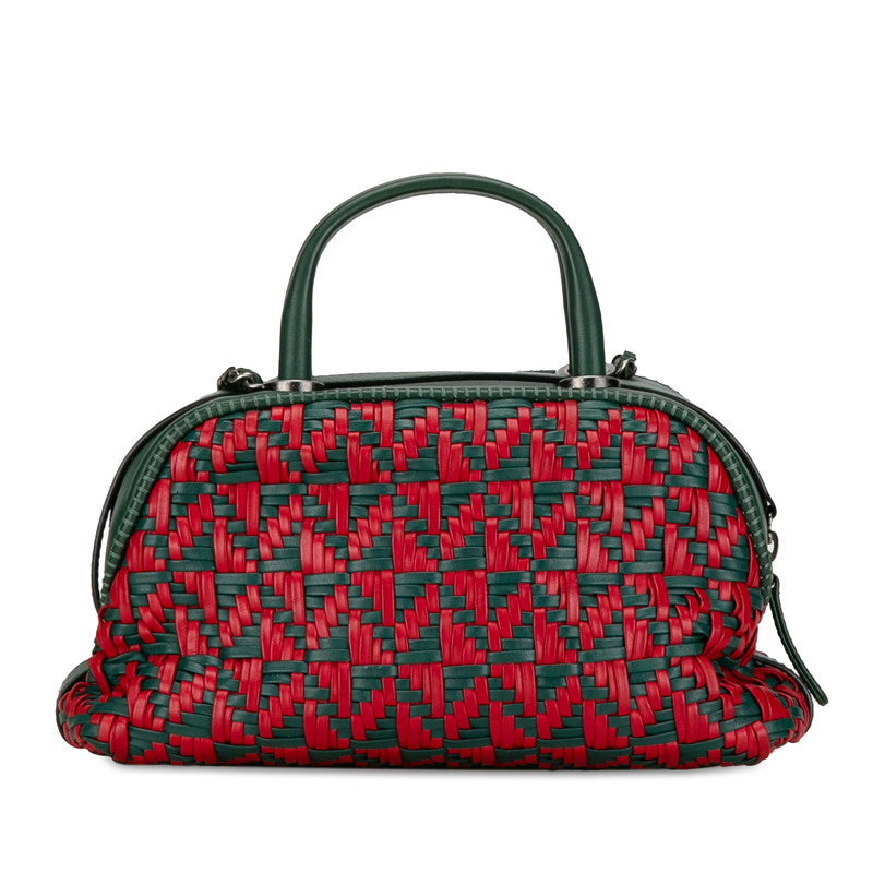 Chanel Woven Leather Bowler Bag Leather Handbag in Good condition