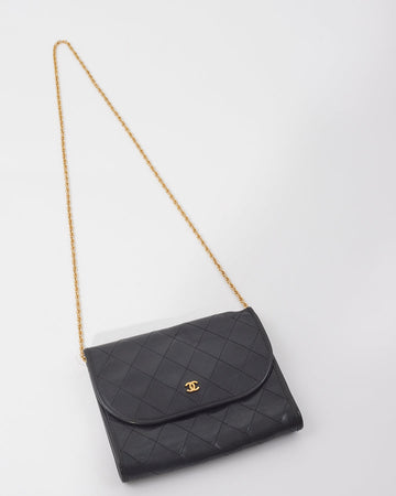 Chanel Vintage Black Lambskin Quilted Wallet on Chain