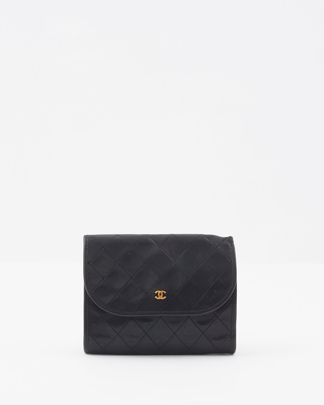 Chanel Vintage Black Lambskin Quilted Wallet on Chain