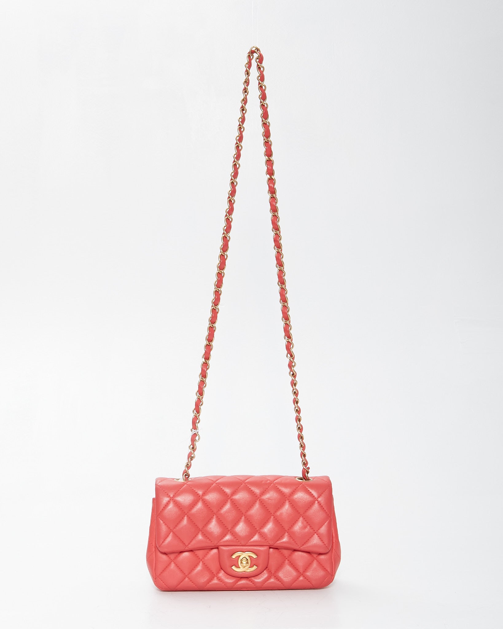 Chanel Red Quilted Leather Mini Rectangular Classic Chain Flap Bag