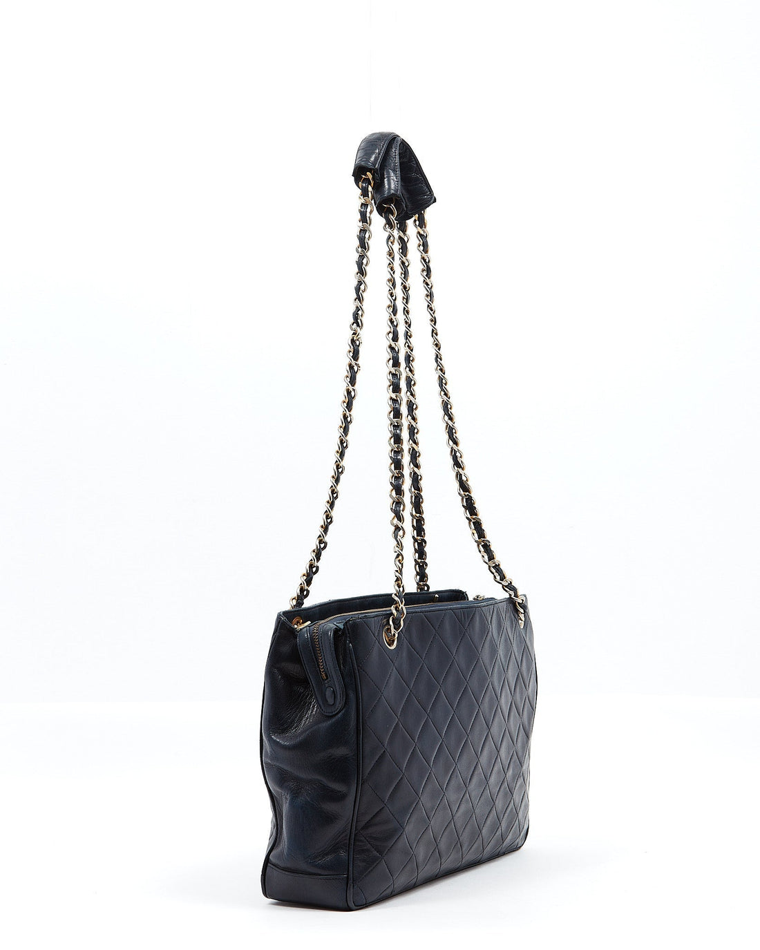 Chanel Vintage Navy Lambskin CC Chain Logo Tote Bag