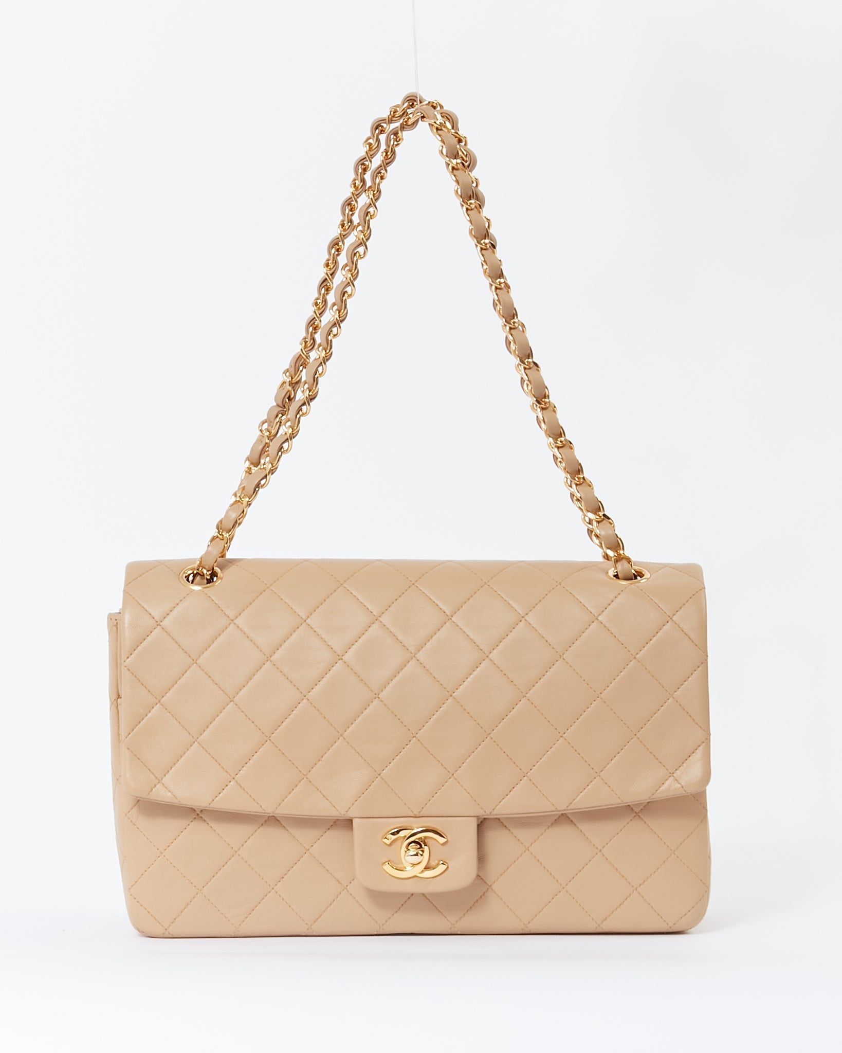 Chanel Vintage Beige Lambskin Medium Single Flap Shoulder Bag GHW