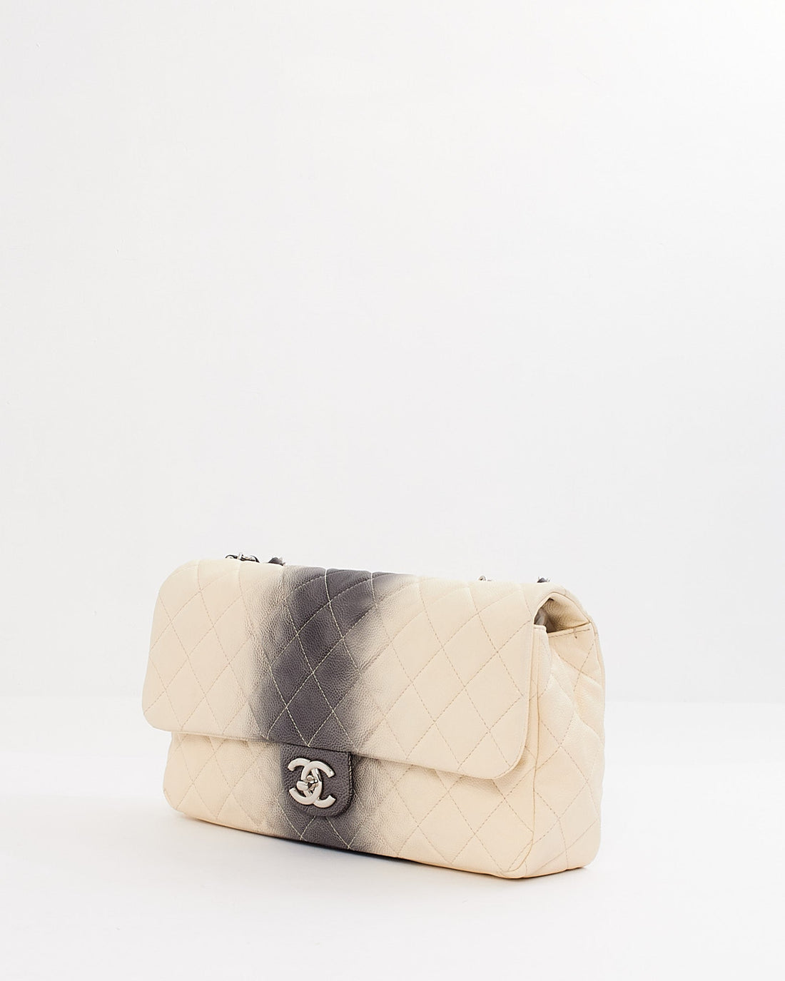 Chanel White and Grey Ombré Quilted Caviar Leather Jumbo Flap Bag