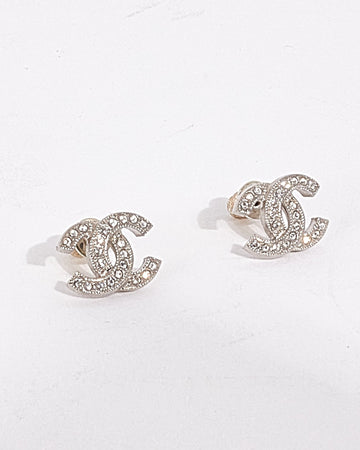 Chanel Silver CC Logo Interlocking Crystal Earrings