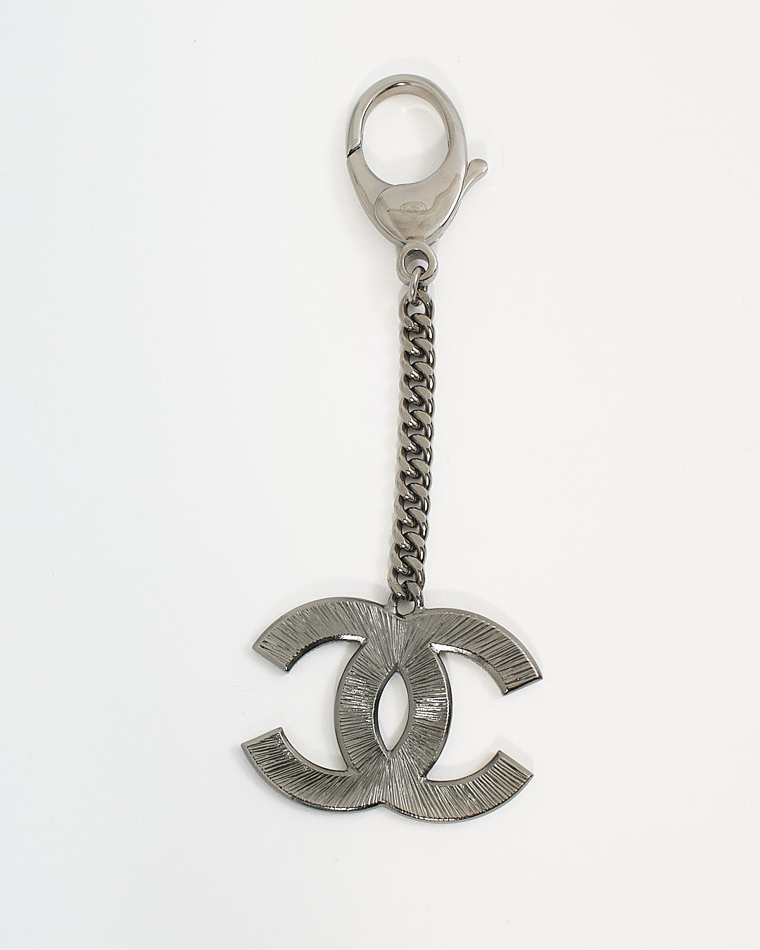 Chanel Silver Interlocking B/W CC Logo Key Chain