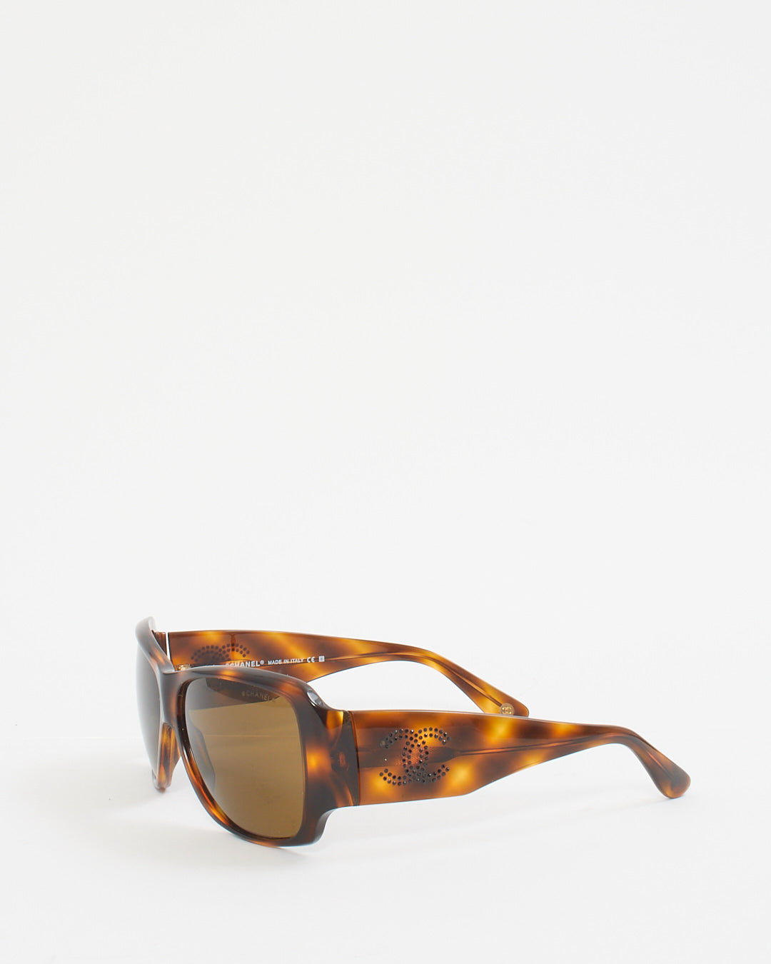 Chanel Vintage Tortoise Rhinestone Logo Sunglasses 5096-B